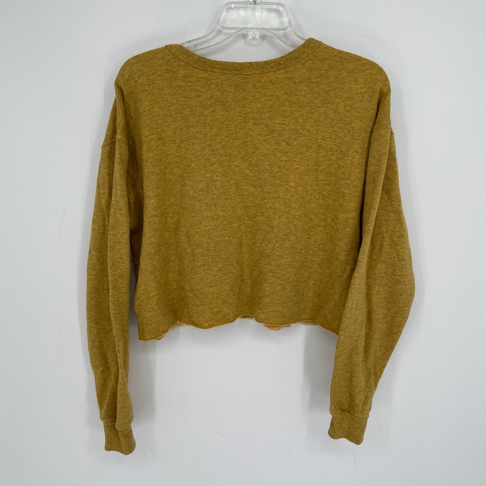 Wild Fable Women's Mustard Yellow Notch Neck Fleece Cropped Sweatshirt Size S - Picture 2 of 6